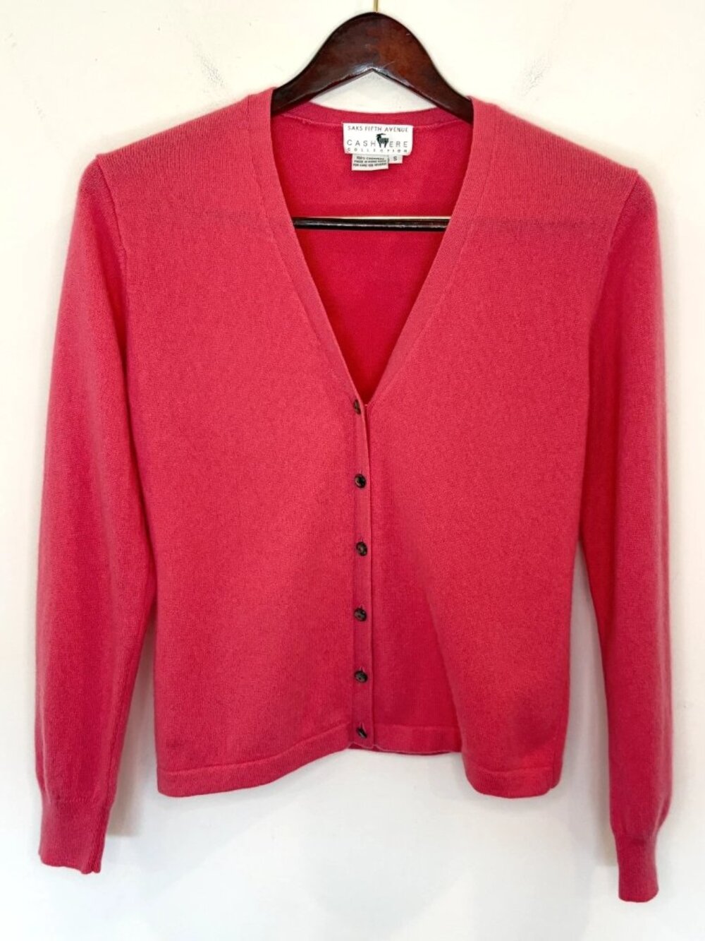 Vintage Saks Fifth AvenueCashmere Collection Pink Cardigan Sz S 100% Cashmere